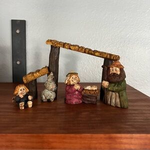 Handcrafted Rustic Nativity Scene Figurine Set Hand Carved Look